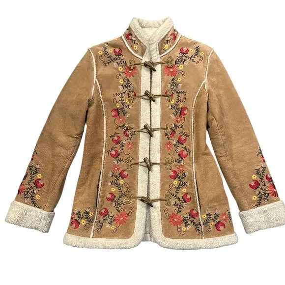 St. John's Bay Vintage Penny Lane coat, suede, tan, Embroidered Boho Jacket - Picture 5 of 12